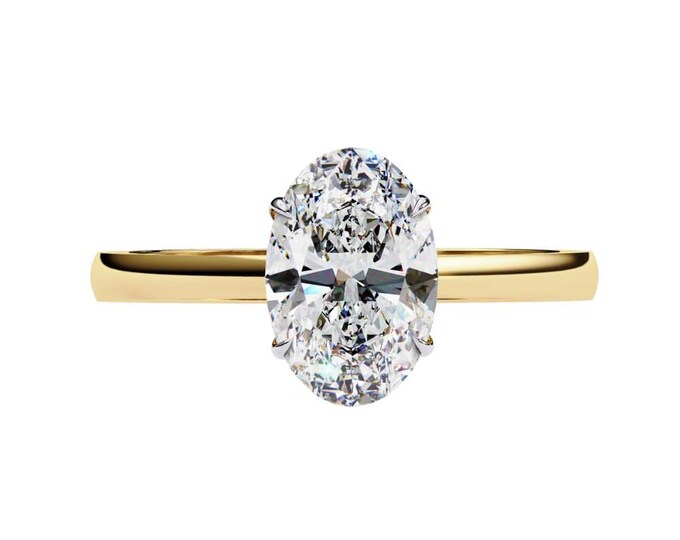 Brilliant Oval Moissanite Solitaire Ring in Yellow Gold Modern Minimalist Engagement Ring Elegant Timeless Bridal Jewelry Gift for Women