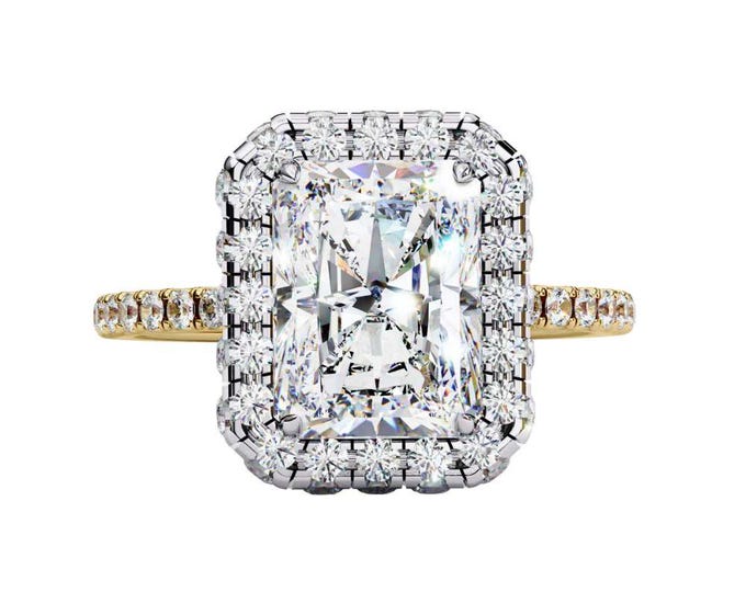 Glamorous Radiant Cut Moissanite Double Halo Ring 2.92 TCW Statement Ring with Sparkling Diamond Band in Custom Bridal Ring for Special one