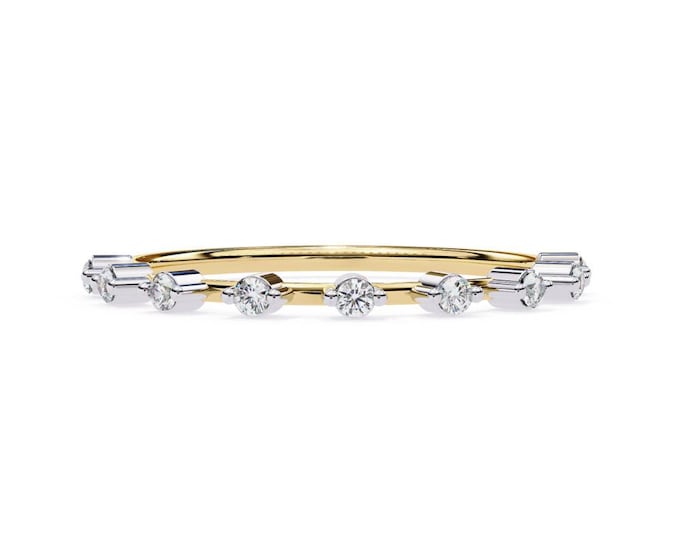 Minimalist Round Diamond Gold Stacking Ring Delicate Anniversary Band Modern Fine Bridal Jewelry Elegant Wedding Gift for women