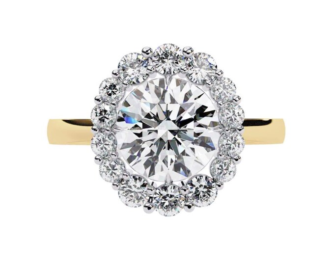 Glamorous Round Halo Moissanite Engagement Ring with 14K Gold Diamond Band Timeless Luxury Solitaire Bridal Jewelry Anniversary Gift