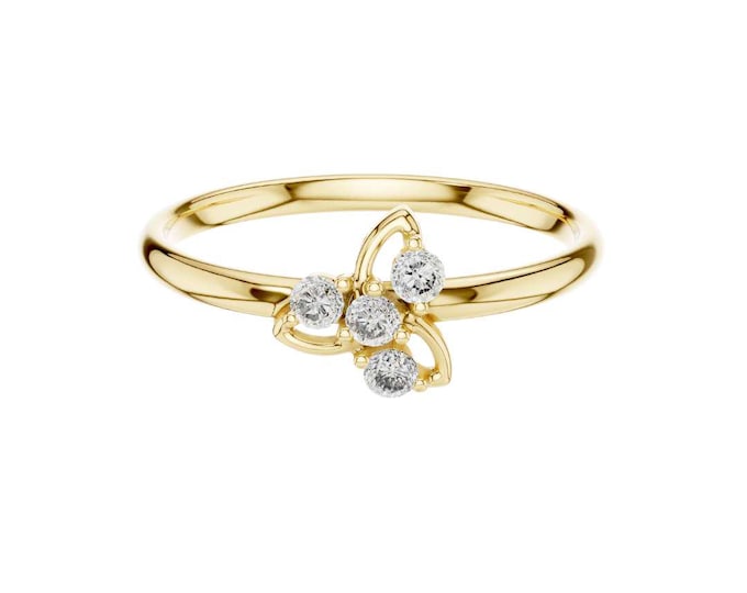 Elegant 14K Gold Floral Diamond Ring Delicate Flower Design with Round Brilliant-Cut Diamonds Minimalist Fine Jewelry for Women