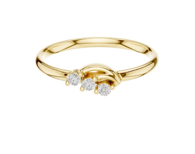 Dainty 14k Gold Diamond Ring Minimalist Triple Diamond Arch Ring  Delicate Gold Stacking Ring  Three Stone Promise Ring Gift for Her