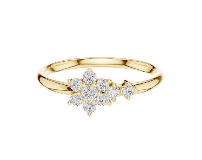 Elegant Floral Cluster Diamond Ring in 14K Solid Gold Dainty Nature-Inspired Engagement Ring Delicate Flower Design with Sparkling Diamond