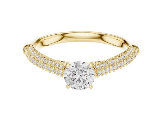 Luxury Engagement Ring with Round Cut Diamond Dainty Solitaire Ring with Pave Band Elegant Promise Ring Anniversary Ring Bridal Jewelry