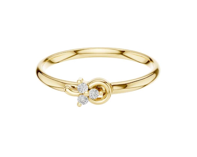 Delicate Gold Diamond Ring Minimalist Gold Swirl Ring Dainty Gold Band with Small Diamonds Elegant Promise Ring  Fine Jewelry Gift for Her