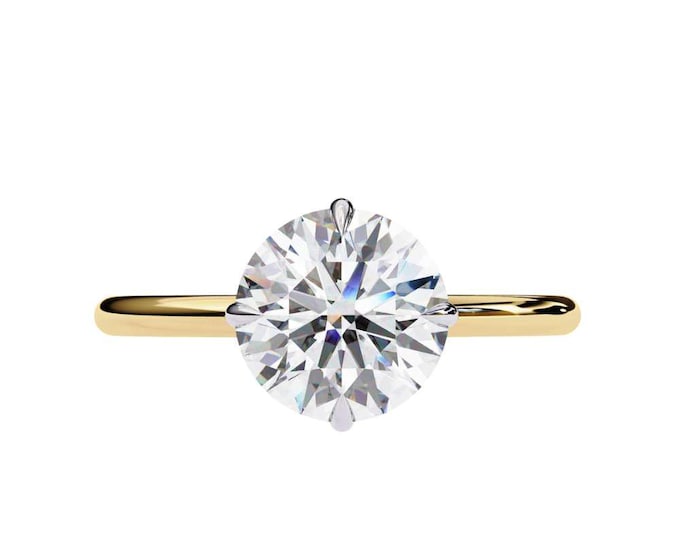 1.92 TCW Round Cut Solitaire Ring with Moissanite Diamond in Yellow Gold Elegant Minimalist Design Timeless Bridal Jewelry Wedding Gift