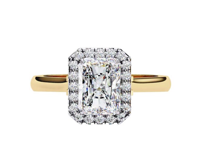 Stunning Radiant Cut Halo Diamond Engagement Ring Gold Band Elegant Bridal Ring Timeless Shiny Wedding Jewelry Gift for Someone Special