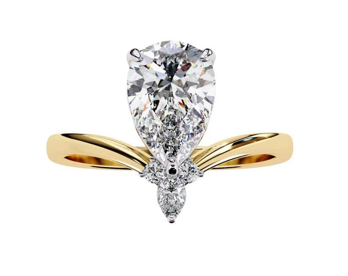 One-of-a-Kind Pear Cut Moissanite Engagement Ring in Yellow Gold with Elegant Side Accents – Timeless Bridal Jewelry and Proposal Gift