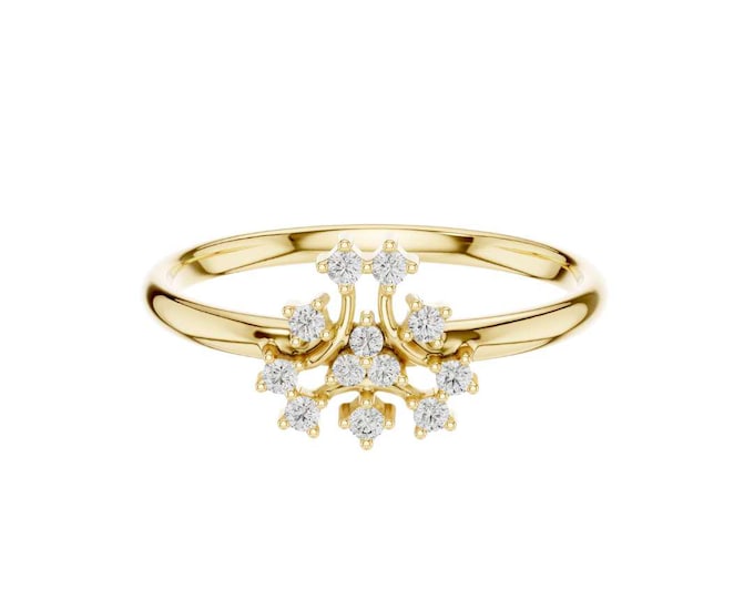 14K Gold Floral Diamond Ring Dainty Flower Cluster Ring Unique Gold Engagement Ring Delicate Diamond Ring for Her Handmade Fine Jewelry Gift