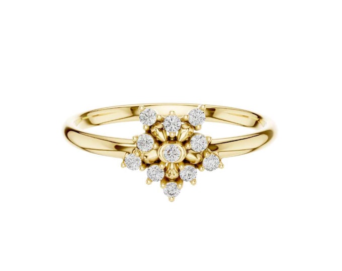 Elegant 14K Yellow Gold Floral Diamond Cluster Ring with Split Band Design for Women – Dainty and Timeless Fine Jewelry wedding ring gift