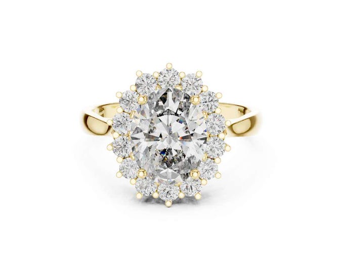 Classy Oval Cut Moissanite Cluster Engagement Ring 14K Yellow Gold Floral Halo Diamond Ring Vintage Inspired Statement Bridal Ring