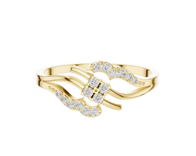Classic Moissanite Diamond Floral Ring Unique Gold Cluster Flower Ring Nature Inspired Promise Ring Dainty Wedding Gift Handmade Jewelry