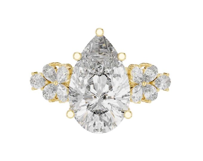 6.8 CT Pear Cut Moissanite Engagement Ring with Floral Cluster Side Stones Unique Vintage-Inspired Teardrop Bridal Ring Anniversary gift