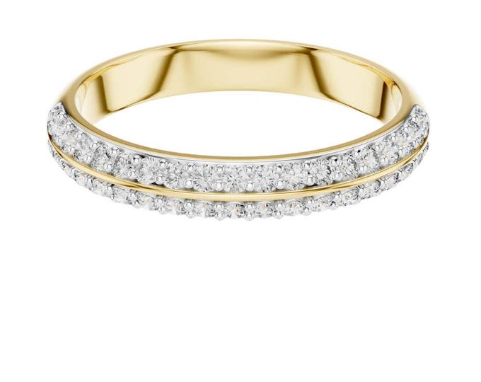 Timeless Gold Double Row Diamond Band Pave Anniversary Ring Elegant Wedding Band for Women timeless gold ring Luxury fine ring gift