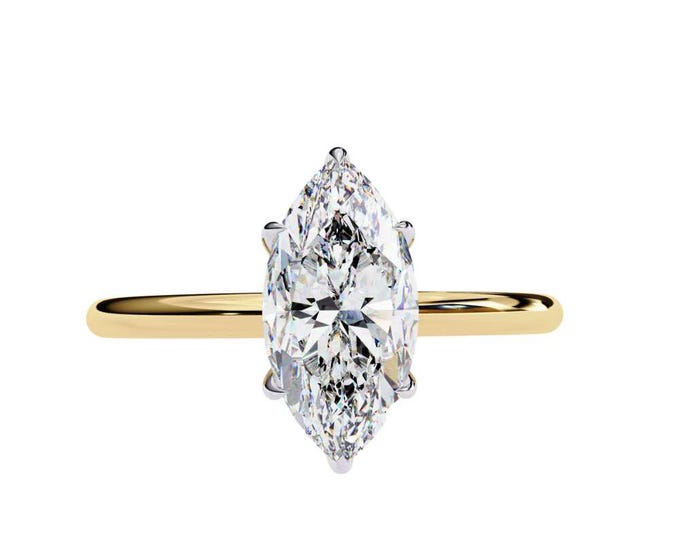 Marquise Cut Diamond Solitaire Ring Gold Minimalist Anniversary Ring Dainty Bridal Jewelry Elegant Wedding or Proposal Gift for Her