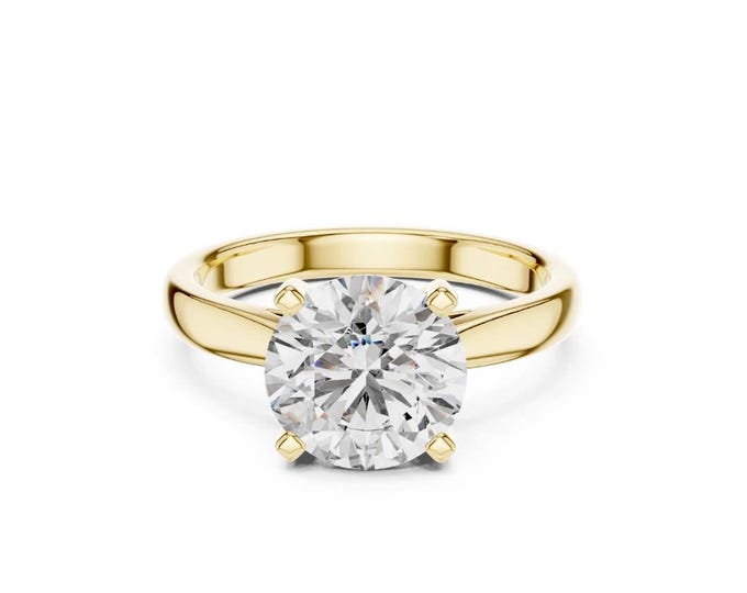 Round Cut Diamond Ring in Yellow Gold Classic Solitaire Wedding Band with Brilliant Sparkling Diamond for Proposal and Special Occasions