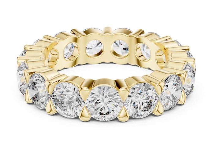 Luxury Diamond Eternity Band Round Cut Moissanite Ring Full Eternity Wedding Band 14K Yellow Gold Wedding Ring Elegant Anniversary Gift
