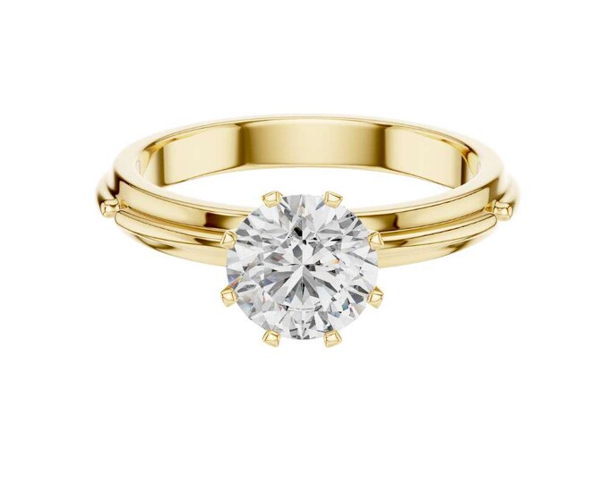Bright Gold Solitaire Anniversary Ring Round Brilliant Cut Diamond Classic Eight Prong Setting Timeless Gold Proposal Ring for Her