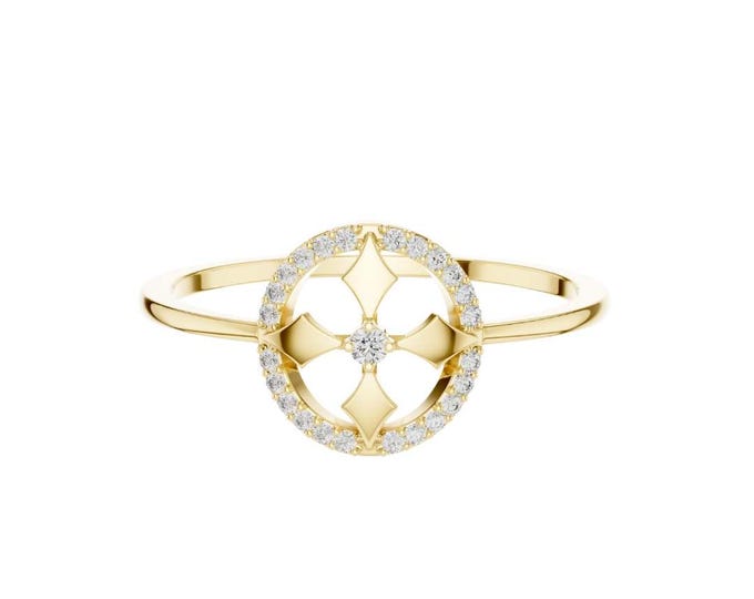 Gold Circle Ring Delicate Geometric Ring with Diamond Accents Minimalist Gold Jewelry for Women Dainty Unique Fine Jewelry Gift for Her