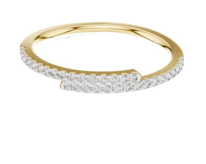 Dainty Pavé Diamond Bypass Ring Gold Crossover Band, Minimalist Wedding Ring Modern Promise Ring Stackable Fine Jewelry Gift for Her