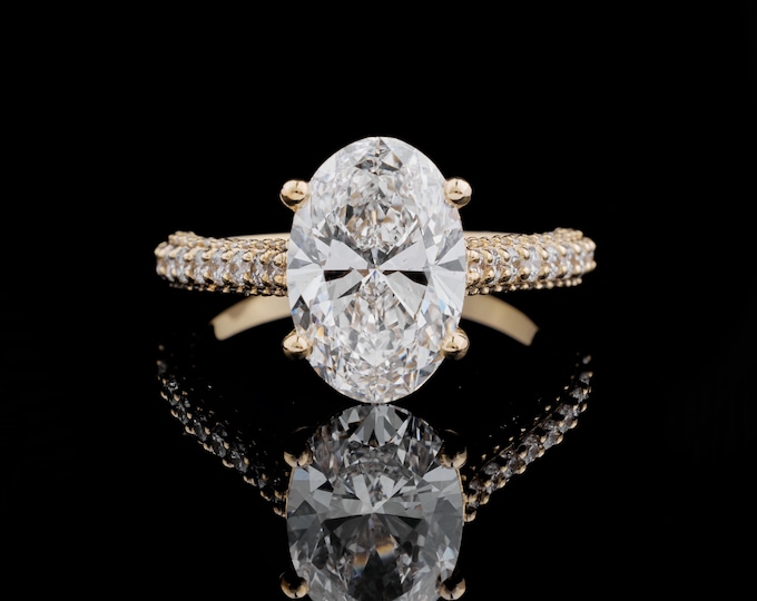 3 CT Elegant Oval Cut Engagement Ring  Gold Pave Band with Sparkling CZ Center Stone Timeless Bridal Jewelry Anniversary or Proposal Gift