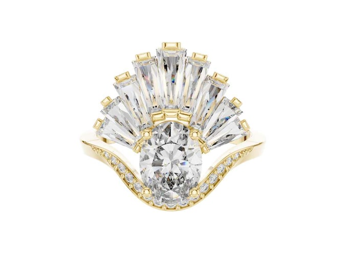 Oval Shaped Moissanite Bridal Ring Set 14K Gold Art Deco Engagement Ring Unique Statement Ring Vintage Inspired Jewelry for Her