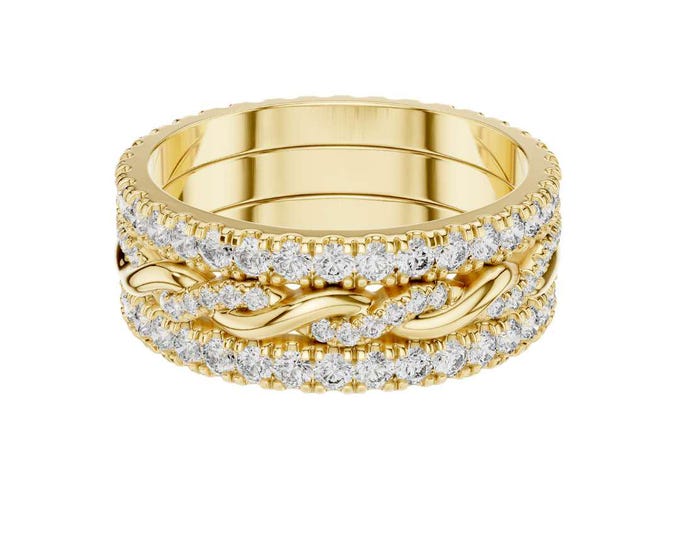 Vintage Twisted Band Ring Moissanite  Eternity Ring Braided Stackable Ring Wedding Band Statement Jewelry Gift for Her