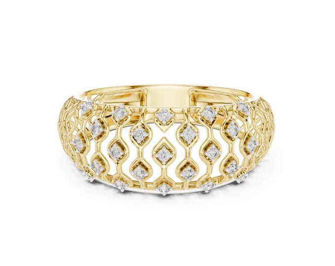 Gold Filigree Moissanite Statement Ring Vintage Inspired Wide Band Elegant Bridal Jewelry Timeless Anniversary Ring