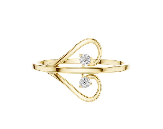 Unique Open Heart Ring with Round Moissanite Diamond Dainty Brilliant Heart Band Minimalist Promise Ring Romantic Fine Jewelry Gift for Her