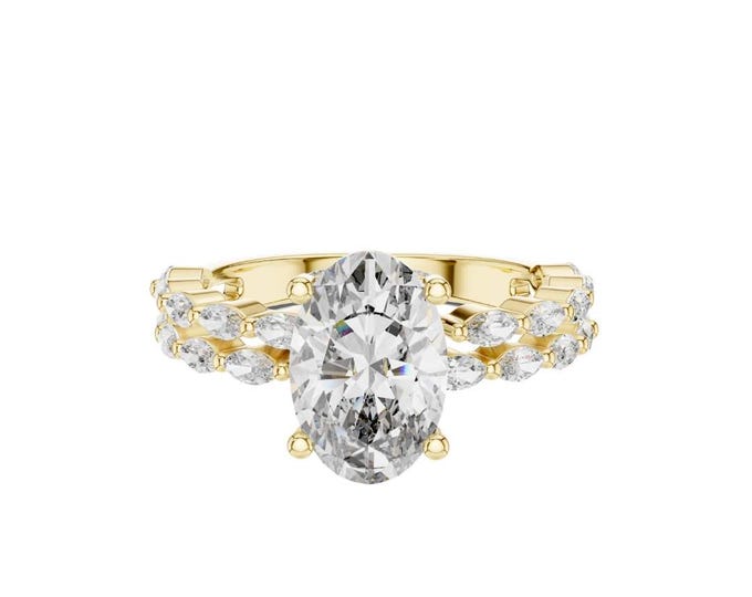 Elegant Oval Diamond Engagement Ring with Side Stones in Yellow Gold Classic Bridal Jewelry Timeless Solitaire Design For loved One