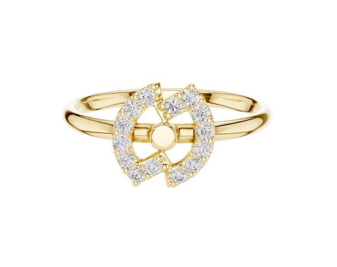 Modern 14K Yellow Gold Geometric Diamond Ring with Open Circle Design – Chic and Contemporary Statement Jewelry for Women
