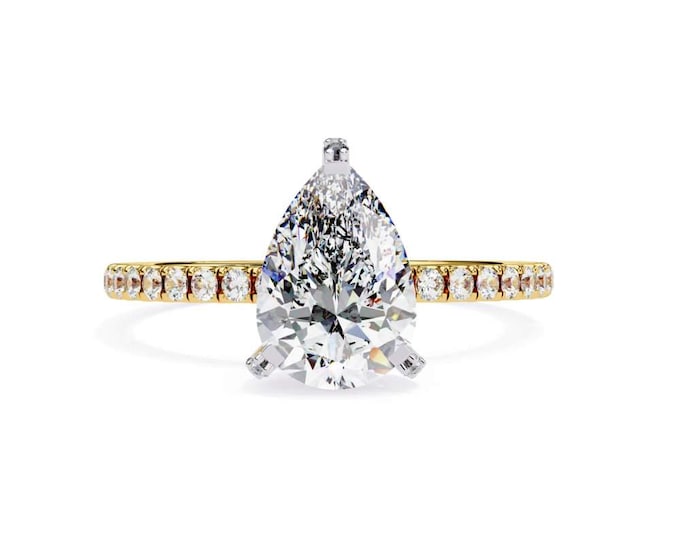 Shiny Engagement Ring in Yellow Gold with Vintage Filigree Unique Bridal Jewelry Elegant Pear Cut Moissanite Wedding Gift for Her