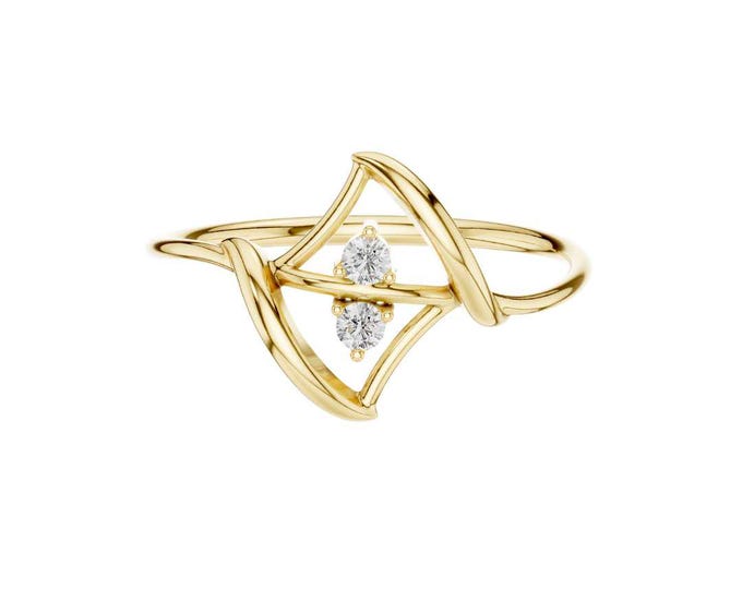 Modern Round Moissanite Diamond Ring Unique Geometric Criss Cross Design Minimalist Statement Ring for Women Elegant Fine Jewelry Gift