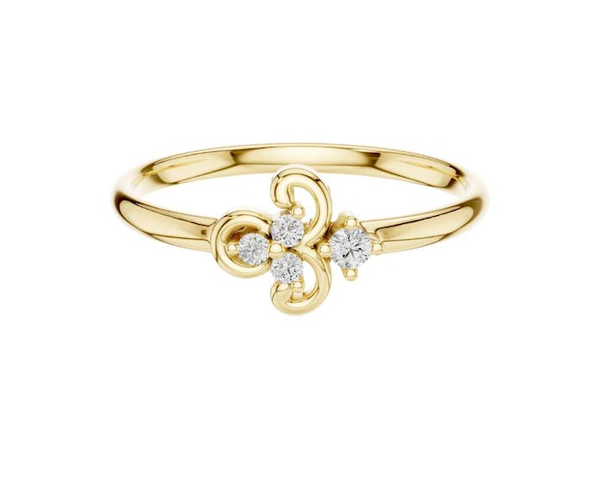Delicate Gold Diamond Ring Vintage Style Gold Swirl Ring Dainty Gold Ring with Diamonds Minimalist Diamond Engagement Ring Promise Ring