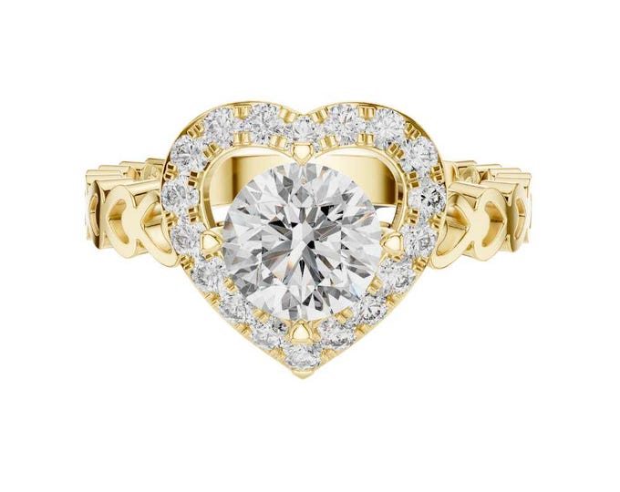 Stunning Heart Shaped Moissanite Ring Gold Silver Rose Gold Halo Statement Ring Unique Romantic Bridal Ring Wedding Jewelry Gift for Her