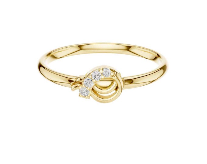 Stylish Gold Love Knot Ring with Pavé-Set Diamonds Dainty and Elegant Minimalist Ring for Women, Symbol of Eternal Bond, Perfect Gift