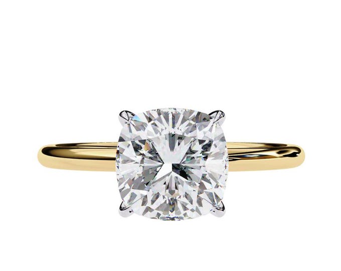 Trendy 2.65 TCW Moissanite Anniversary Solitaire Ring Minimalist Cushion Ring Dainty Gold Wedding Band Classic Custom Handmade Ring