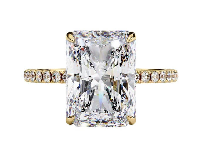Sparkling Radiant Cut Moissanite Ring 2.72 TCW Solitaire Ring in Gold, Rose Gold and Silver Dainty Diamond Band Custom Bridal Ring for Women