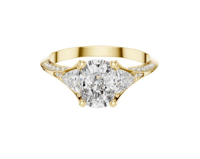 Oval Cut Moissanite Engagement Ring 14K Gold Three Stone Ring Pavé Band Bridal Ring Classic Sparkling Ring for Her Minimalist Ring