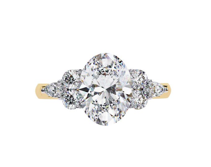 2.51 TCW Oval Cut Moissanite Ring Three Stone Band with Elegant Diamond Accents Ring Luxury Bridalset Jewelry Gift Timeless Wedding Ring