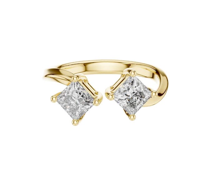 Toi et Moi Moissanite Ring Princess Cut Two Stone Statement Ring Elegant Bridal Jewelry for Engagement Anniversary and Timeless Style