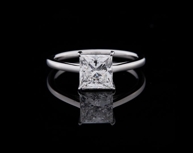 1.5 TCW Princess Cut Moissanite Solitaire Wedding Ring Elegant Minimalist White Gold Band Dainty Bridal Jewelry Timeless Promise Ring Gift
