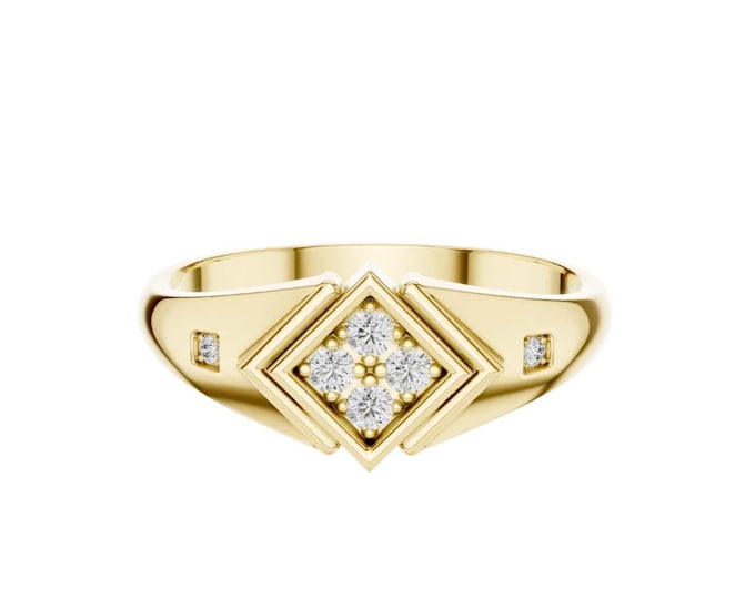 Gold Plated Geometric Square Ring with Moissanite Flower Center Elegant Statement Jewelry Gift for Women Bridesmaids Anniversary Band