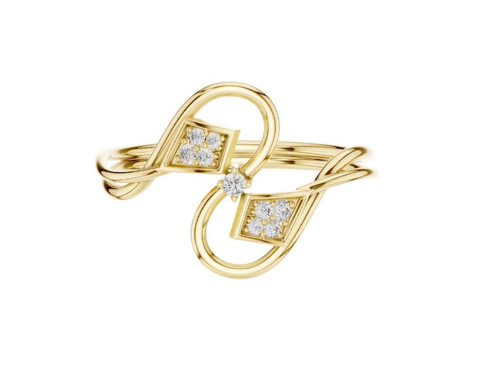 Elegant Gold Infinity Ring with Diamond Accents Geometric Twist Design Ring Dainty Gold Promise Ring Modern Minimalist Jewelry Gift