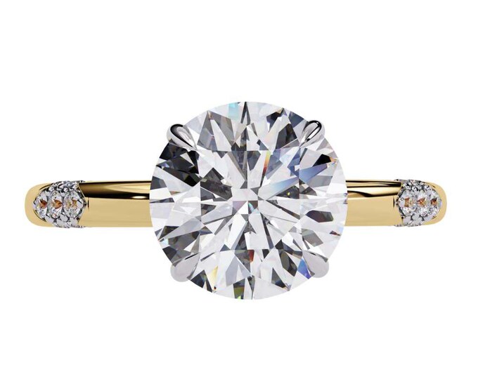 Moissanite Engagement Ring: Round Cut, Accent Diamonds, Yellow Gold