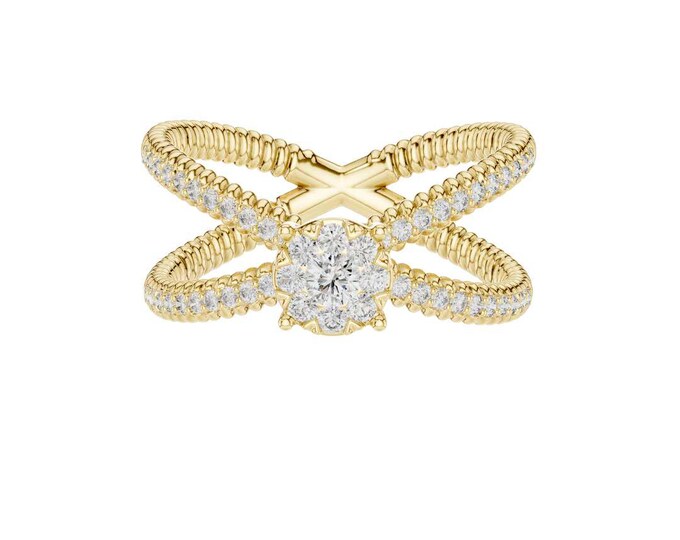 Criss Cross Moissanite Engagement Ring Pave Band Sterling Silver Promise Ring Elegant Bridal Jewelry for Proposal Wedding and Timeless Style