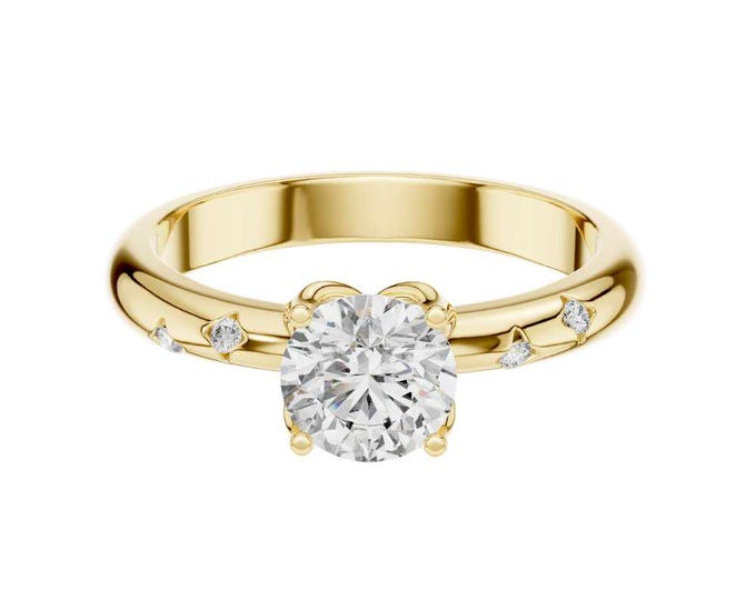 Beautiful Round Moissanite Ring Gold Rose Gold Silver Solitaire Ring with Side Stones Classic Gold Wedding Band Dainty Promise Ring Gift