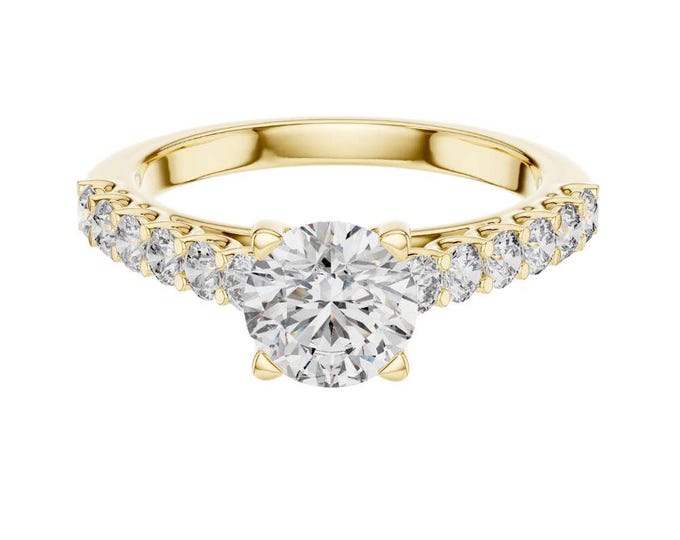 Custom Luxury Round Moissanite Engagement Ring Classic Solitaire with Pave Band Dainty Sparkly Ring for Her Timeless Bridal Jewelry Gift