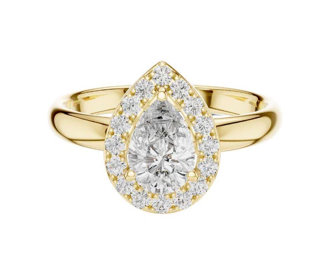 Pear Shaped Wedding Ring with Halo Teardrop Moissanite Ring Dainty Halo Ring Pear Cut Solitaire Ring Unique Promise Ring Bridal Jewelry