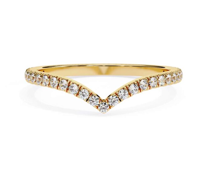 Golden Grace V-Shaped Diamond Moissanite Chevron Ring in Yellow Gold Delicate Sparkling Band Perfect for Weddings or Promise Moments